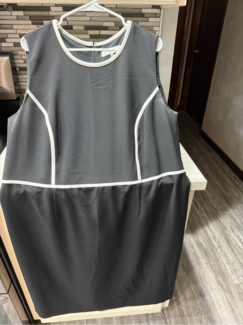 Kasper Black Midi Sheath Dress with White Piping
